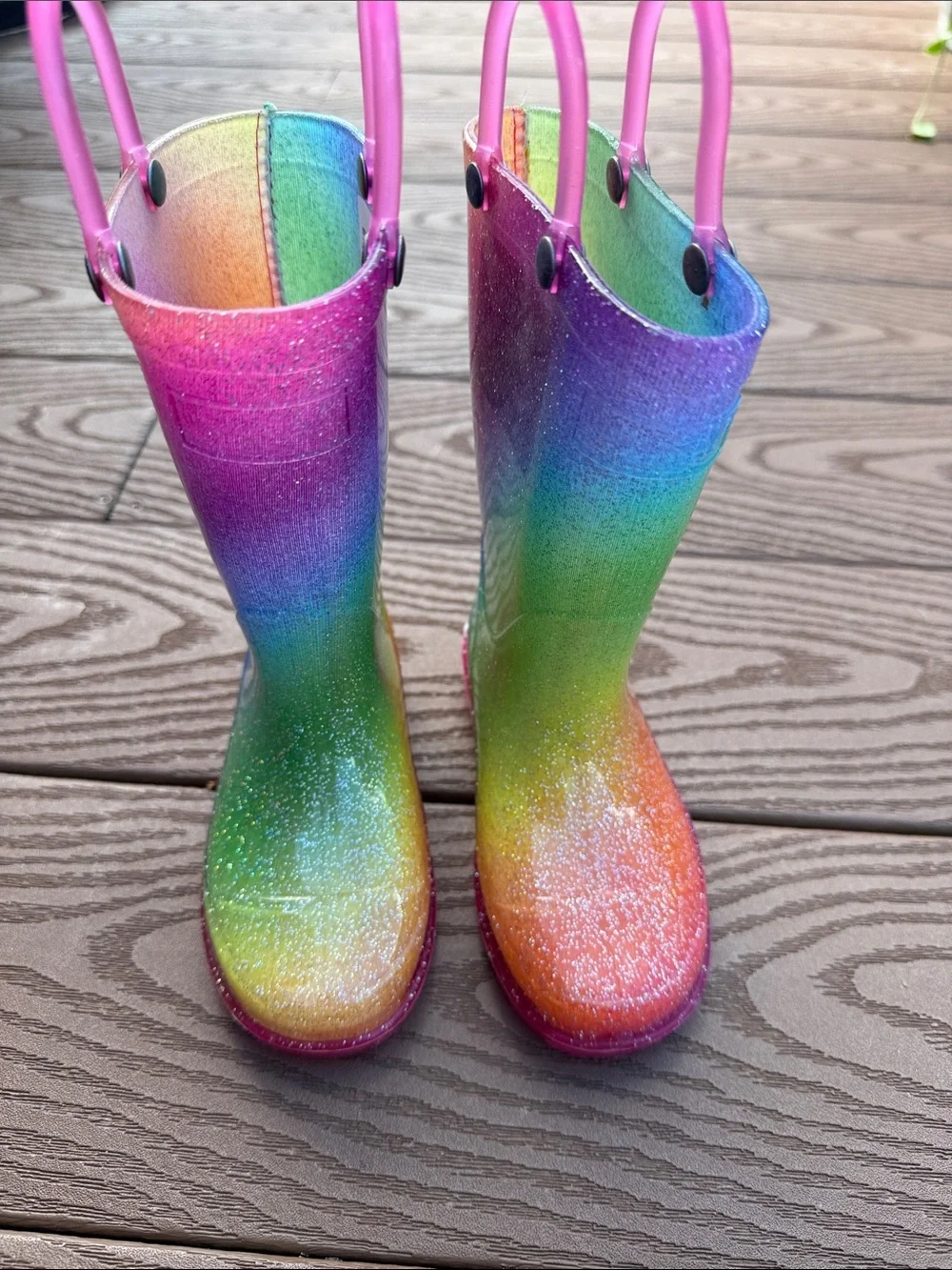 Western Chief Kids Rainbow Glitter Rain Boots - Pink Trim